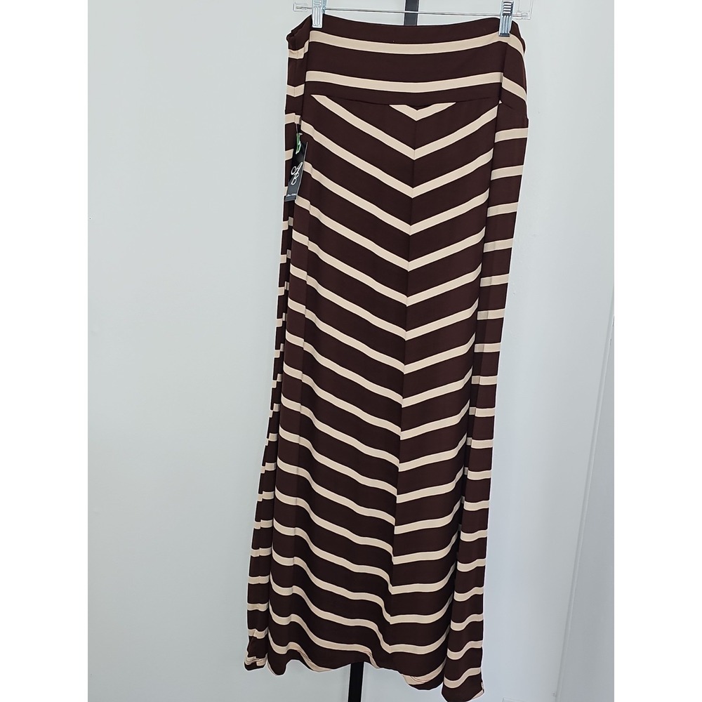 Allison Brittney Maxi Skirt Women's Large Brown Tan Stripe Elastic Waist NWT